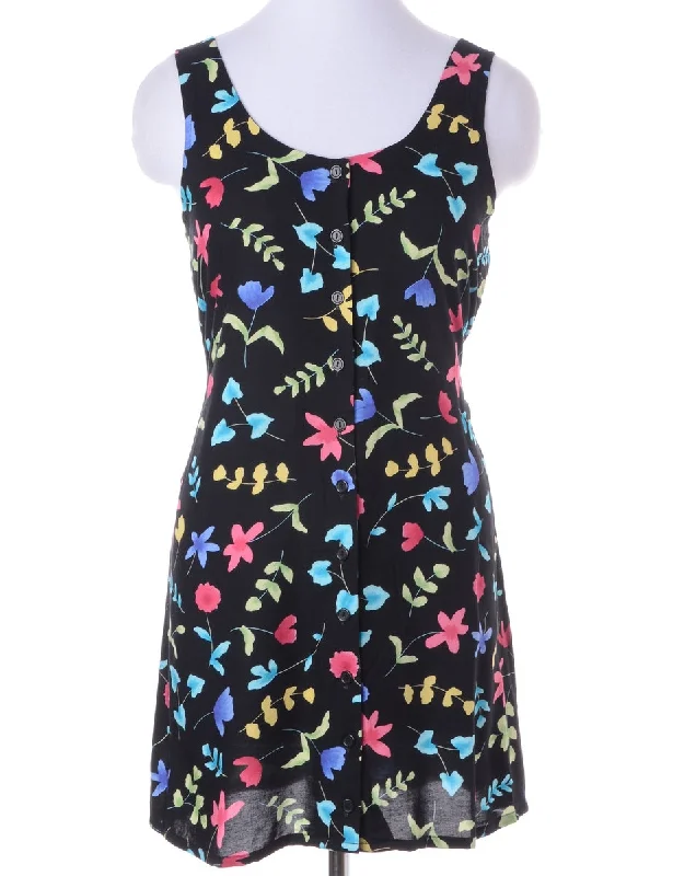 Label Floral Short Dress Crew Neckline Casual Crew Neckline Casual