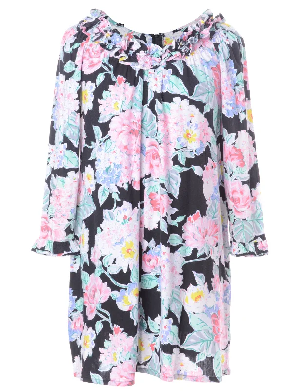 Label Floral Short Dress Halter Neckline Beach Halter Neckline Beach