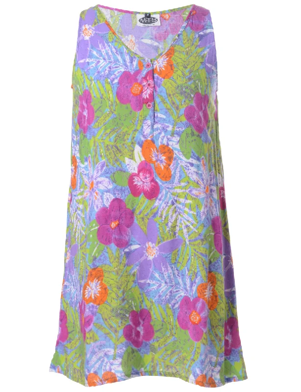 Label Floral Short Dress Tunic Top Casual Tunic Top Casual