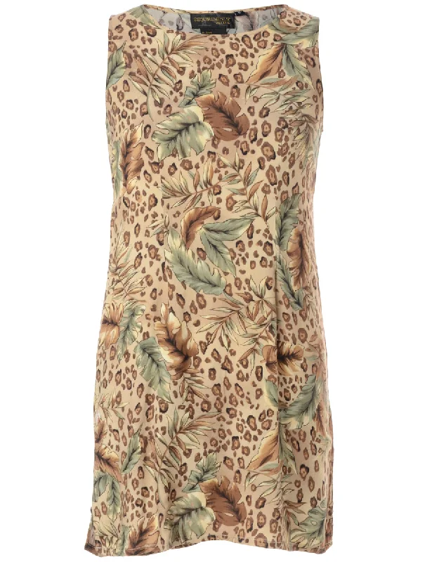 Label Floral Short Dress Tunics Satin smooth Tunics Satin smooth