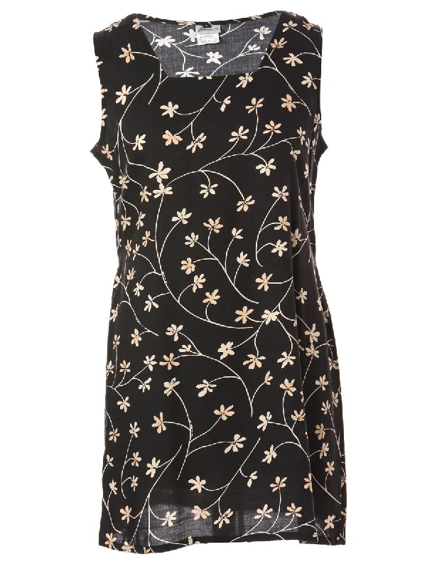 Label Floral Short Dress Square Neckline Feminine Square Neckline Feminine
