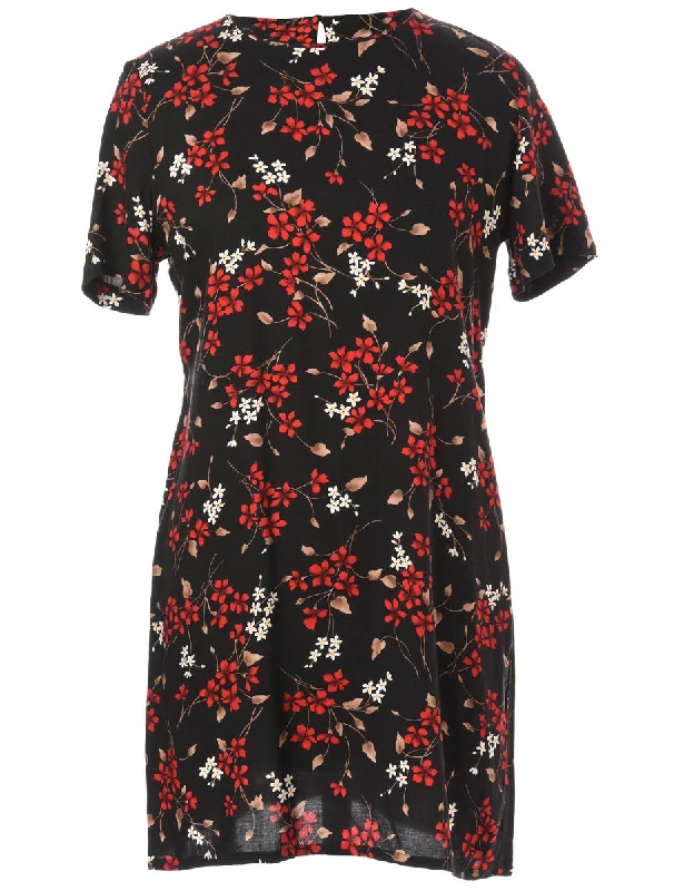 Label Floral Short Dress Cowl Neckline Elegant Cowl Neckline Elegant