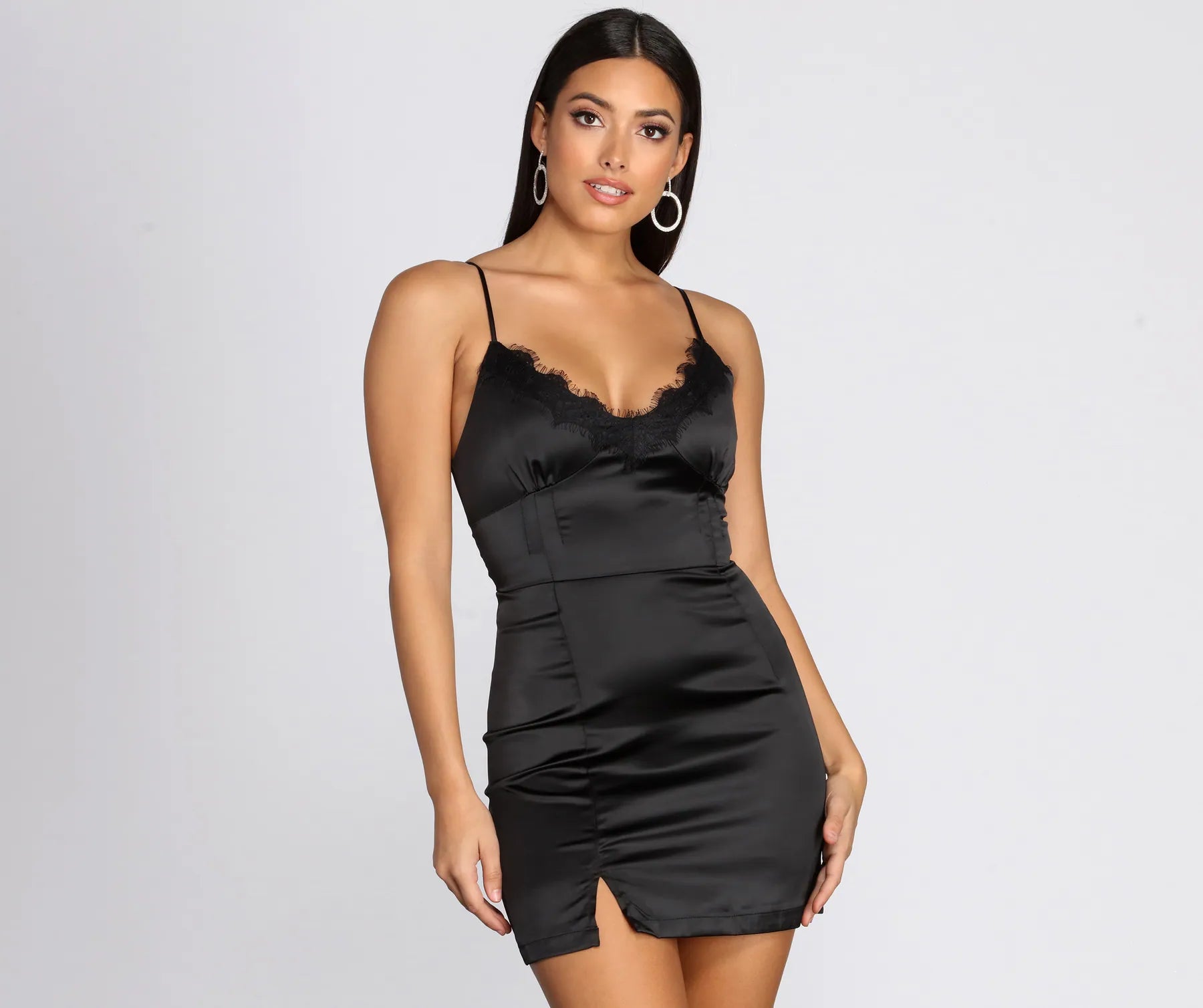 Lace Trim Satin Mini Dress Tunics Exclusive limited Tunics Exclusive limited