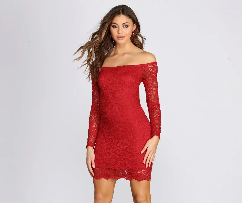 Lovely Lace Off The Shoulder Mini Dress Tunics Chic elegant Tunics Chic elegant