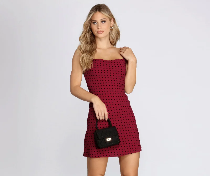Sleeveless Polka Dot Mini Dress Tunics Satin smooth Tunics Satin smooth